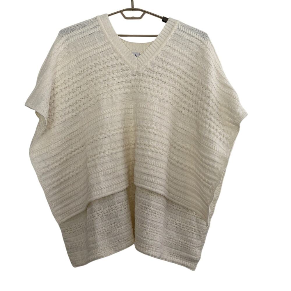 CAbi Winter White Poncho 4418 Cream Cable Knit Cotton blend v-neck OS One Size